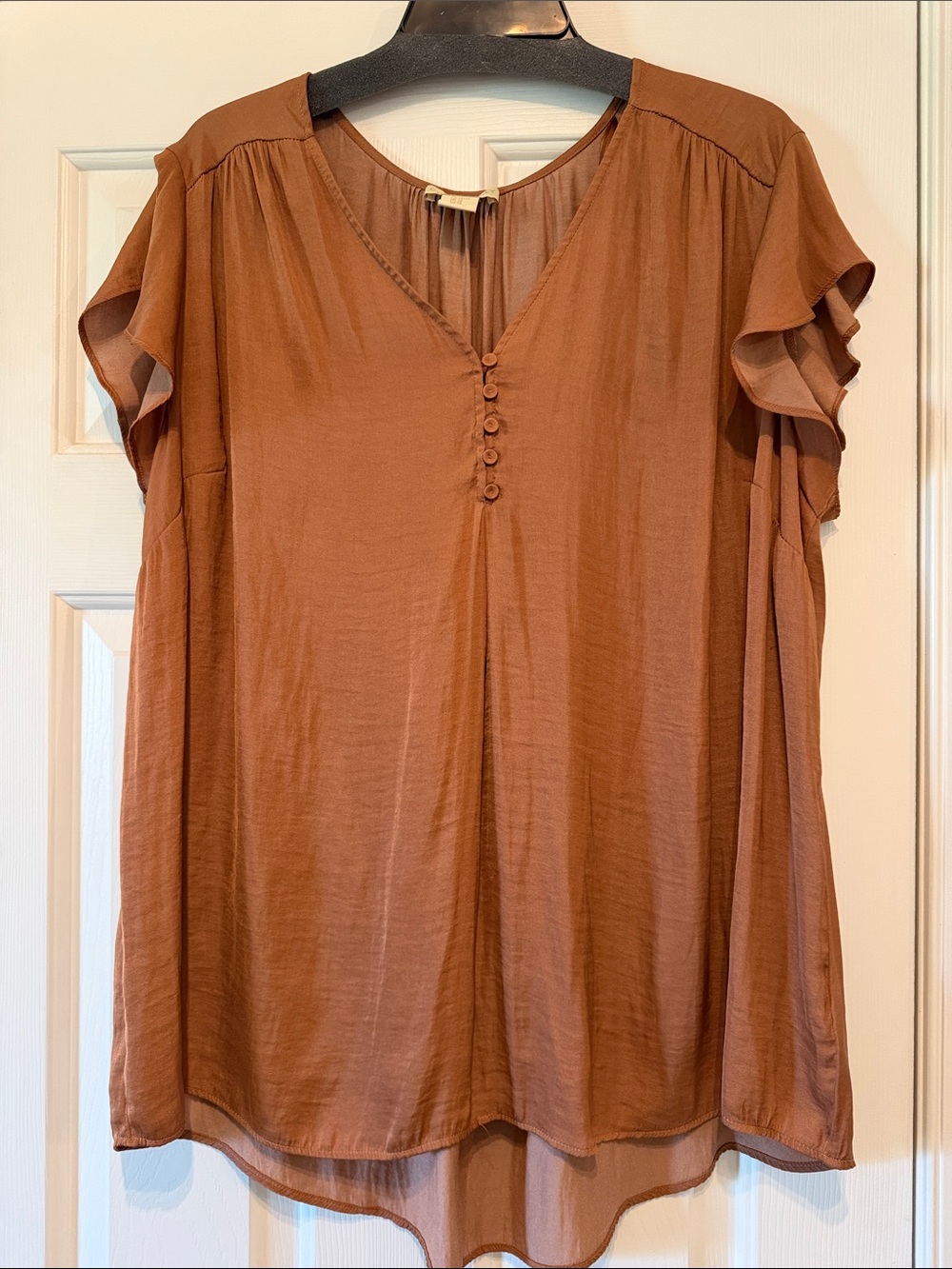 Cynthia Rowley Rust Brown Flutter Sleeve V-Neck Blouse